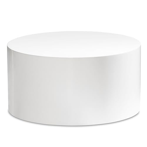 FineBuy Couchtisch MONOBLOC 60x60x30 cm Weiß Hochglanz, Design Wohnzimmertisch Rund, Lounge Sofatisch Schlicht, Kaffeetisch Modern
