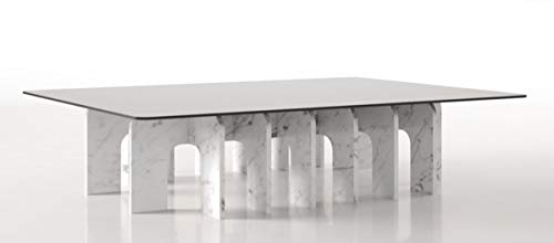 Casa Padrino Luxus Marmor Couchtisch mit Glasplatte Weiß 140 x 80 x H. 35 cm - Rechteckiger Wohnzimmertisch aus hochwertigem spanischen Carrara Marmor - Luxus Wohnzimmer Möbel