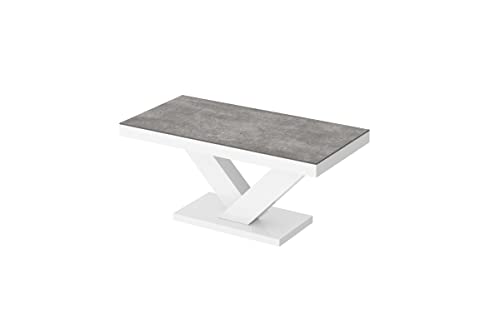 Design Couchtisch HV-888 Hochglanz Highgloss Tisch Wohnzimmertisch, Farbe:Beton/Weiß Hochglanz