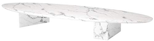 Casa Padrino Luxus Kunstmarmor Couchtisch Weiß 240 x 80 x H. 28,5 cm - Ovaler Wohnzimmertisch - Wohnzimmer Möbel - Luxus Qualität