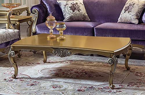 Casa Padrino Luxus Barock Couchtisch Gold/Silber 136 x 89 x H. 44 cm - Edler Massivholz Wohnzimmertisch im Barockstil - Barockstil Wohnzimmer Möbel