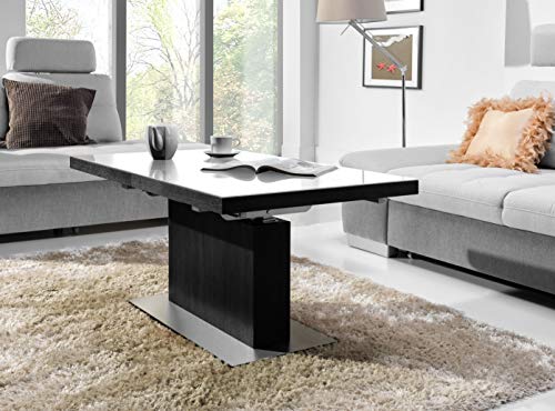 Design Couchtisch Tisch MN-3 Schwarz Seidenmatt Weißglas höhenverstellbar & ausziehbar Esstisch