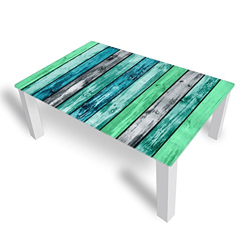DEKOGLAS Couchtisch 'Bretter Grün' Glastisch Beistelltisch für Wohnzimmer, Motiv Kaffee-Tisch 112x67 cm in Schwarz oder Weiß