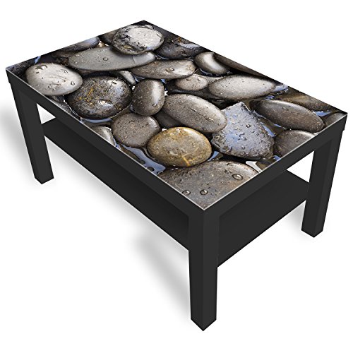 DEKOGLAS Beistelltisch Couchtisch 'Schwarzer Steine' Sofatisch mit Motiv Glasplatte Kaffee-Tisch von DEKOGLAS, 90x55x45 cm Schwarz