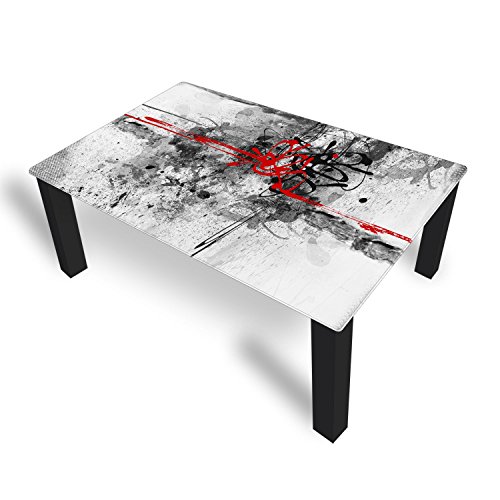 DEKOGLAS Couchtisch 'Beton Grau' Glastisch Beistelltisch für Wohnzimmer, Motiv Kaffee-Tisch 112x67 cm in Schwarz oder Weiß