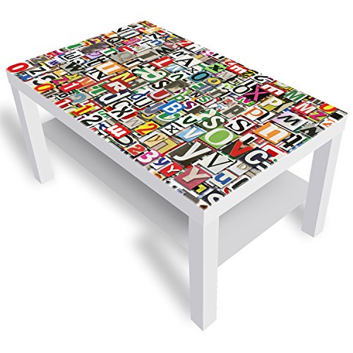 DEKOGLAS Beistelltisch Couchtisch 'Collage' Sofatisch mit Motiv Glasplatte Kaffee-Tisch von DEKOGLAS, 90x55x45 cm Weiß