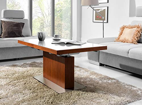 Design Couchtisch Tisch MN-3 Kirschbaum Kirsche Weißglas höhenverstellbar & ausziehbar Esstisch