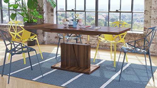 Mazzoni Design Couchtisch Tisch Grand Noir stufenlos höhenverstellbar ausziehbar 120 bis 180cm Esstisch (Nussbaum)