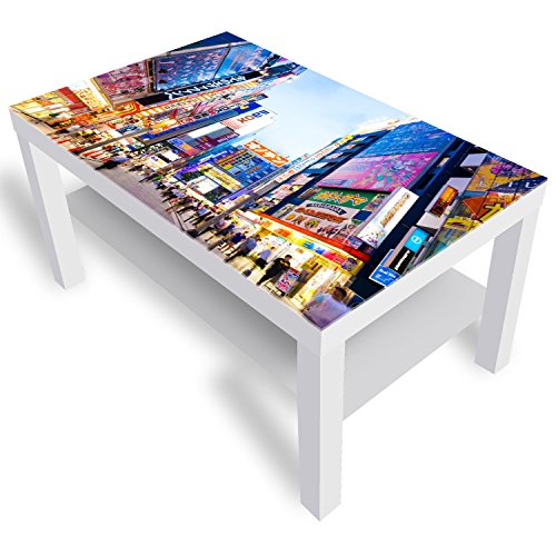 DEKOGLAS Beistelltisch Couchtisch 'Tokyo' Sofatisch mit Motiv Glasplatte Kaffee-Tisch von DEKOGLAS, 90x55x45 cm Weiß