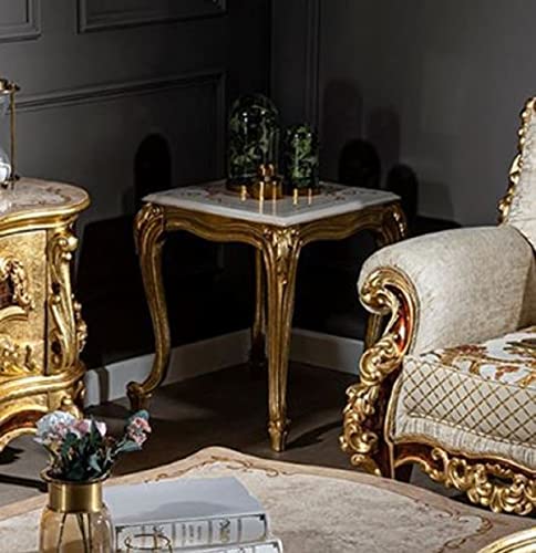 Casa Padrino Luxus Barock Beistelltisch Creme/Beige/Gold - Handgefertigter Tisch im Barockstil - Barock Wohnzimmer Möbel - Edel & Prunkvoll