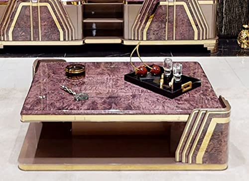 Casa Padrino Luxus Art Deco Couchtisch Lila/Grau/Gold - Wohnzimmertisch mit Tischplatte in Marmoroptik - Art Deco Wohnzimmer Möbel