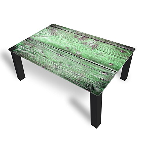 DEKOGLAS Couchtisch 'Bretter Grün' Glastisch Beistelltisch für Wohnzimmer, Motiv Kaffee-Tisch 112x67 cm in Schwarz oder Weiß