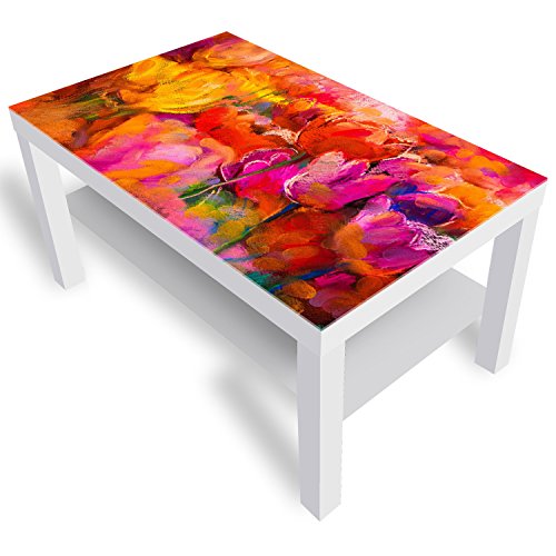 DEKOGLAS Beistelltisch Couchtisch 'Tulpen' Sofatisch mit Motiv Glasplatte Kaffee-Tisch von DEKOGLAS, 90x55x45 cm Weiß