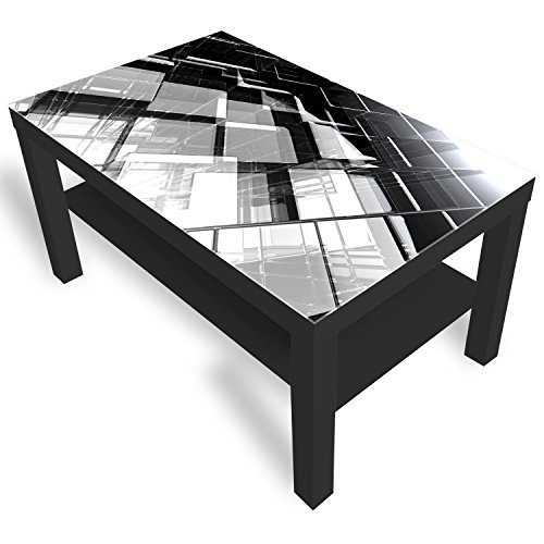 DEKOGLAS Beistelltisch Couchtisch 'Glas' Sofatisch mit Motiv Glasplatte Kaffee-Tisch von DEKOGLAS, 90x55x45 cm Schwarz