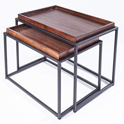 Industrial 2er Set Couchtisch Elements 60cm Mocha Buche abnehmbares Tablett Wohnzimmertisch Beistelltisch Tische Tischset