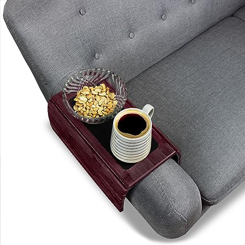 7Penn Sofa-Armlehne aus natürlichem Bambus – rutschfester Couchuntersetzer Getränkehalter Tisch für quadratische Armlehnen, Mahagoni-Finish