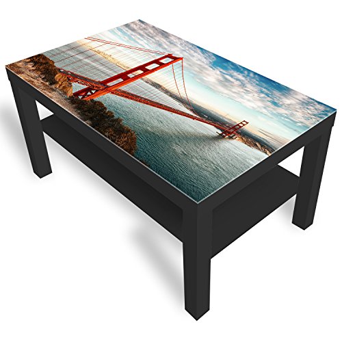DEKOGLAS Beistelltisch Couchtisch 'Golden Gate Bridge' Sofatisch mit Motiv Glasplatte Kaffee-Tisch von DEKOGLAS, 90x55x45 cm Schwarz