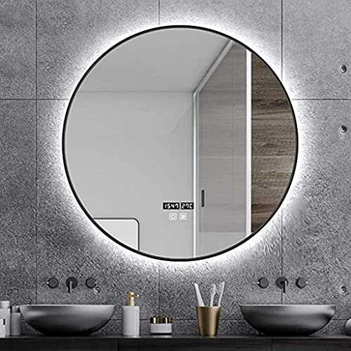 Badezimmerspiegel Wand LED Spiegel mit Demister Pad Touch Sensor Schalter für Make-up Kosmetik Schwarzer Kantendurchmesser 50/60/70/80 cm