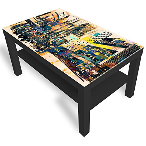DEKOGLAS Beistelltisch Couchtisch 'Abstraktes Stadt' Sofatisch mit Motiv Glasplatte Kaffee-Tisch von DEKOGLAS, 90x55x45 cm Schwarz