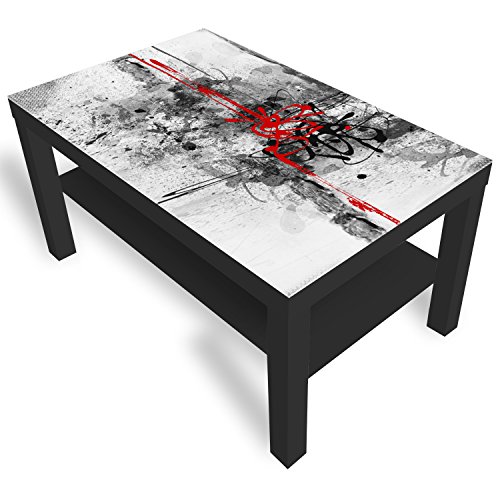 DEKOGLAS Beistelltisch Couchtisch 'Beton' Sofatisch mit Motiv Glasplatte Kaffee-Tisch von DEKOGLAS, 90x55x45 cm Schwarz
