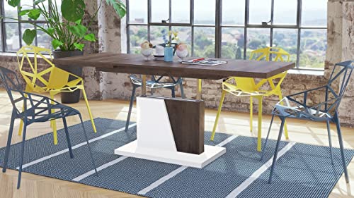Mazzoni Design Couchtisch Tisch Grand Noir Eiche dunkel/Weiß matt stufenlos höhenverstellbar ausziehbar 120 bis 180cm Esstisch