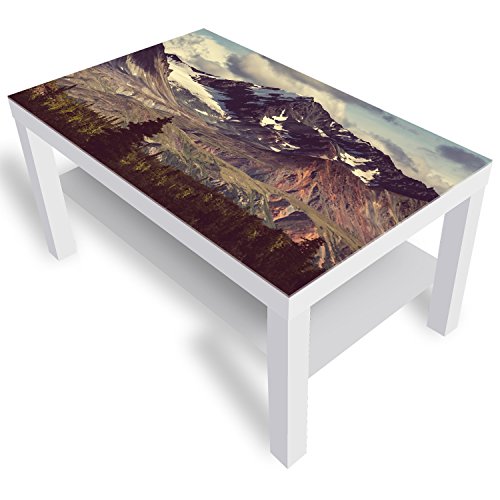 DEKOGLAS Beistelltisch Couchtisch 'Denali Highway' Sofatisch mit Motiv Glasplatte Kaffee-Tisch von DEKOGLAS, 90x55x45 cm Weiß