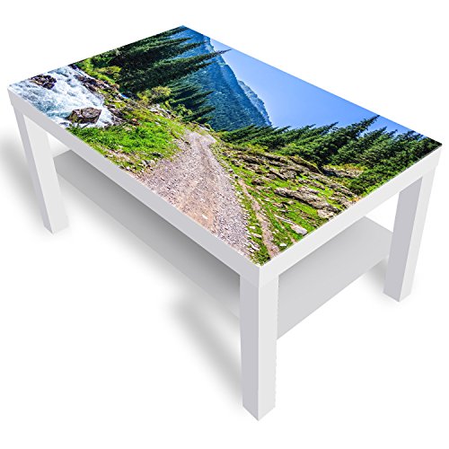 DEKOGLAS Beistelltisch Couchtisch 'Mountain River' Sofatisch mit Motiv Glasplatte Kaffee-Tisch von DEKOGLAS, 90x55x45 cm Weiß