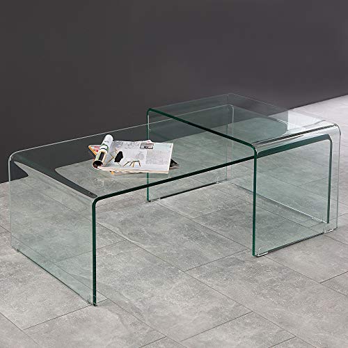 CAGÜ 2er Set Design Glascouchtische Couchtische [Mayfair] Glas transparent 100cm x 50cm und 60cm x 40cm