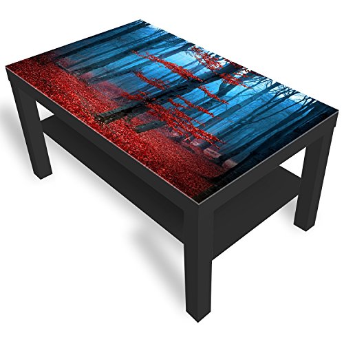 DekoGlas Beistelltisch Couchtisch 'Wald' Sofatisch mit Motiv Glasplatte Kaffee-Tisch, 90x55x45 cm Schwarz