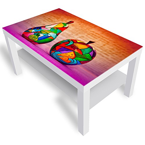 DEKOGLAS Beistelltisch Couchtisch 'Dekorative Früchte' Sofatisch mit Motiv Glasplatte Kaffee-Tisch von DEKOGLAS, 90x55x45 cm Weiß