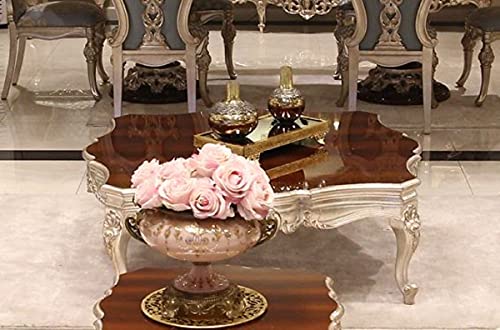 Casa Padrino Luxus Barock Couchtisch Dunkelbraun/Silber 130 x 130 x H. 47 cm - Prunkvoller Massivholz Wohnzimmertisch - Barock Wohnzimmer Möbel