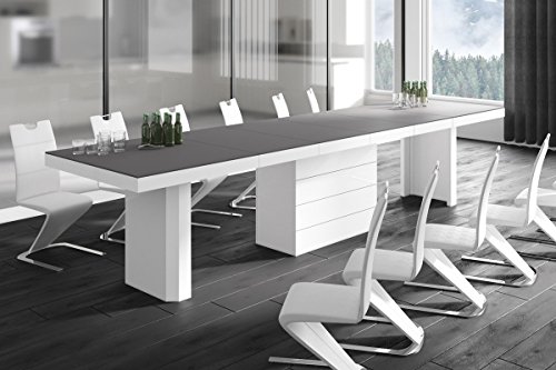 Design Esstisch Tisch HE-444 Grau Anthrazit MATT/Weiß HOCHGLANZ KOMBINATION XXL ausziehbar 160 bis 412 cm