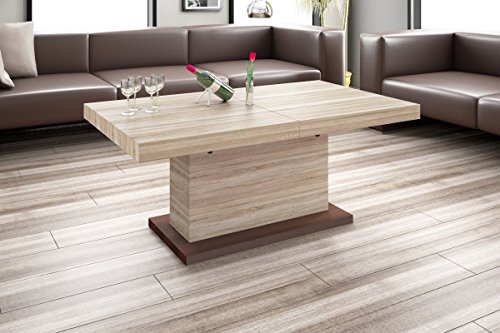 HU Design Couchtisch Tisch Matera Lux H-333 Hochglanz höhenverstellbar ausziehbar Wohnzimmertisch Esstisch (Sonoma Eiche)