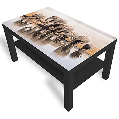 DekoGlas Beistelltisch Couchtisch 'Elefanten-Familie' Sofatisch mit Motiv Glasplatte Kaffee-Tisch, 90x55x45 cm Schwarz