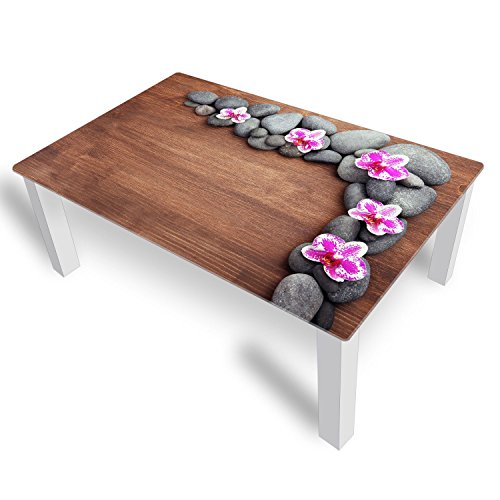 DEKOGLAS Couchtisch 'Steine Braun' Glastisch Beistelltisch für Wohnzimmer, Motiv Kaffee-Tisch 120x75 cm in Schwarz oder Weiß