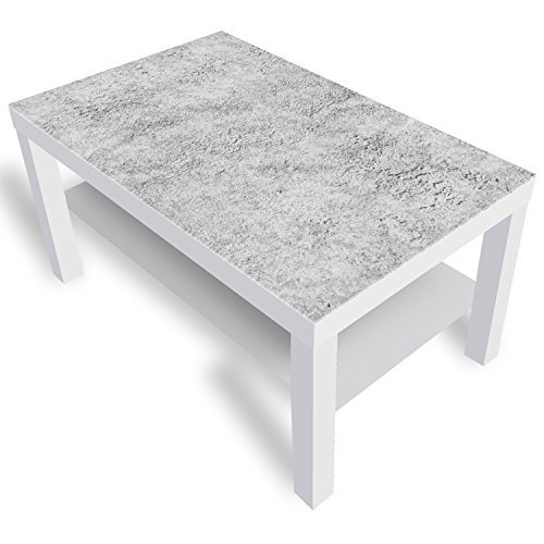DEKOGLAS Beistelltisch Couchtisch 'Beton' Sofatisch mit Motiv Glasplatte Kaffee-Tisch von DEKOGLAS, 90x55x45 cm Weiß