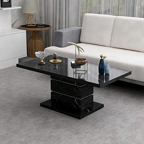 Reboz 60 x 120 Couch Sofa Tisch Beistelltisch zweifarbig (Marmor Optik/Grau)