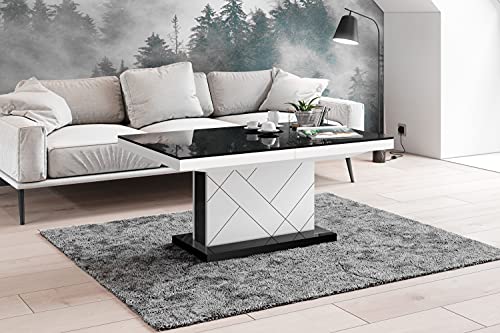 Design Couchtisch Tisch HM-333 Schwarz/Weiß Hochglanz höhenverstellbar ausziehbar