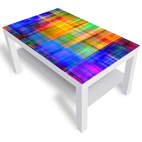 DekoGlas Beistelltisch Couchtisch 'Regenbogen' Sofatisch mit Motiv Glasplatte Kaffee-Tisch, 90x55x45 cm Weiß