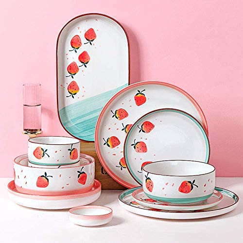 WEDF Keramik Cute Strawberry Steak TellerNordic Style Geschirr Bowl Ins Dinner Plate High-End Porzellan Besteck Set Teller
