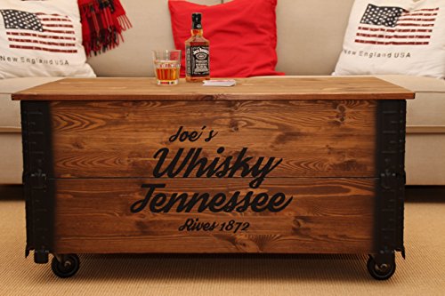 Uncle Joe´s XL Whisky Truhentisch Truhe im Vintage Shabby chic Style aus Massiv Holz in braun Stauraum und Deckel Holzkiste Beistelltisch Landhaus Wohnzimmertisch Holztisch nussbaum
