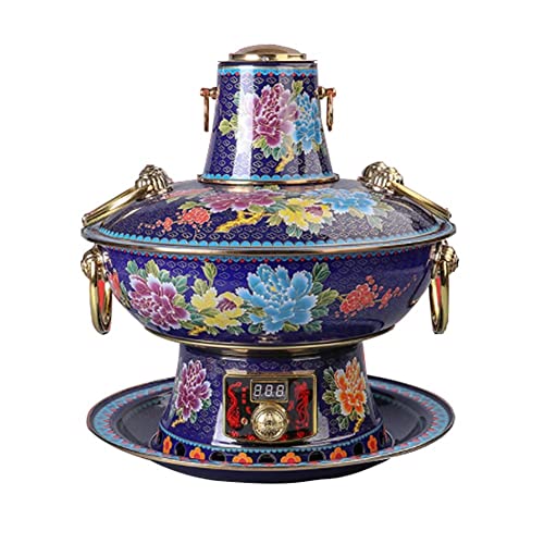 DUHFQ Aufbewahrungskorb Beijing Hot Pot, Elektrischer und Carbon Dual-Purpose Kupfer Hot Pot, Old Peking Blue Copper Hotpot für Familienessen, Partys (Blau 34cm)