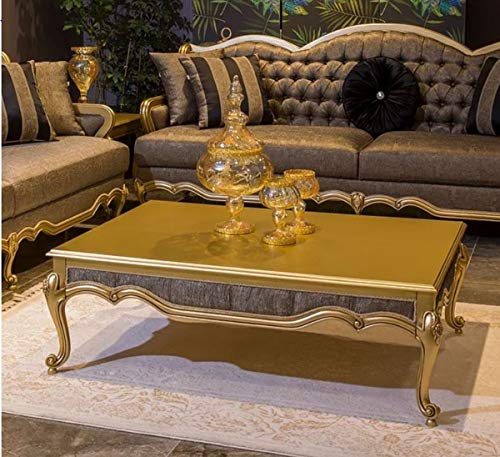 Casa Padrino Luxus Barock Couchtisch Gold/Grau 126 x 91 x H. 42 cm - Edler Massivholz Wohnzimmertisch im Barockstil - Barock Wohnzimmer Möbel