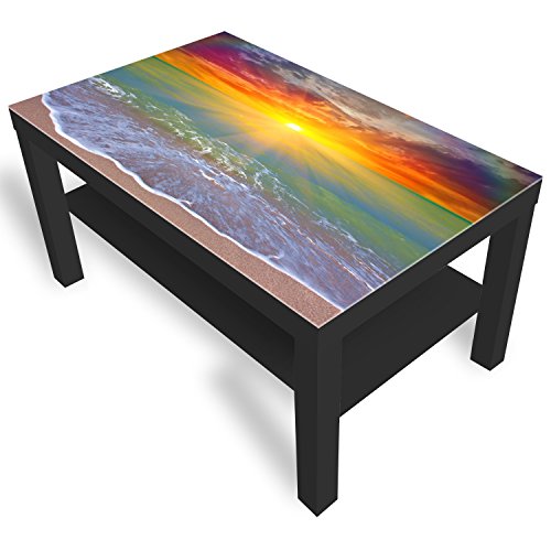DEKOGLAS Beistelltisch Couchtisch 'Roter Sonnenaufgang' Sofatisch mit Motiv Glasplatte Kaffee-Tisch von DEKOGLAS, 90x55x45 cm Schwarz