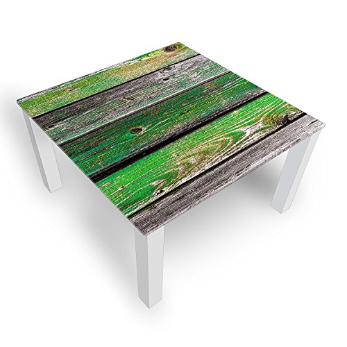 DEKOGLAS Couchtisch 'Bretter Grün' Glastisch Beistelltisch für Wohnzimmer, Motiv Kaffee-Tisch 100x100 cm in Schwarz oder Weiß