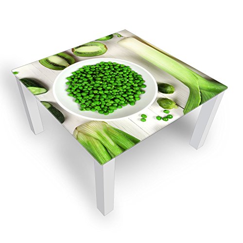 DEKOGLAS Couchtisch 'Erbsen Grün' Glastisch Beistelltisch für Wohnzimmer, Motiv Kaffee-Tisch 100x100 cm in Schwarz oder Weiß