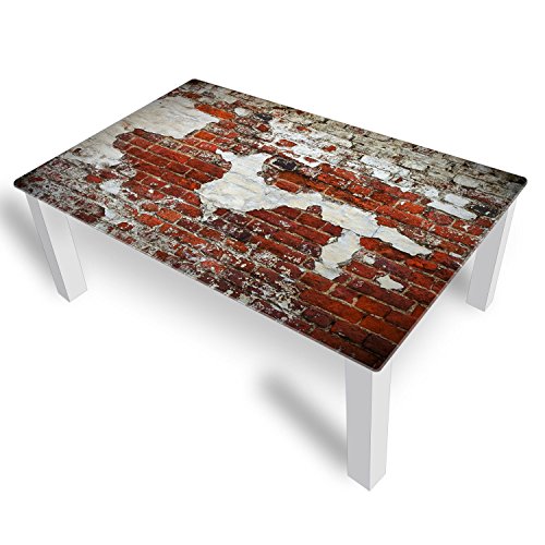 DekoGlas Couchtisch 'Ziegel Braun' Glastisch Beistelltisch für Wohnzimmer, Motiv Kaffee-Tisch 120x75 cm in Schwarz oder Weiß