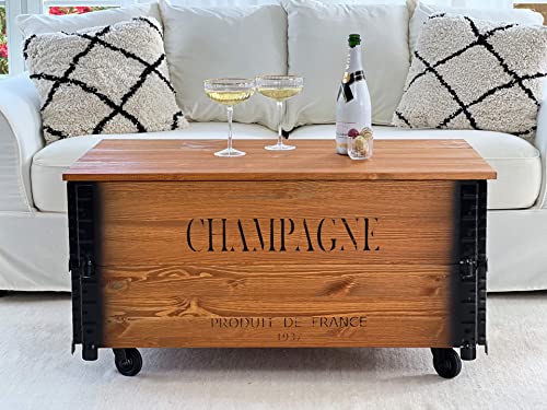 Uncle Joe´s Couchtisch XL Champagne Truhentisch Truhe im Vintage Shabby chic Style aus Massiv-Holz in braun mit Stauraum und Deckel Holzkiste Beistelltisch Landhaus Wohnzimmertisch Holztisch