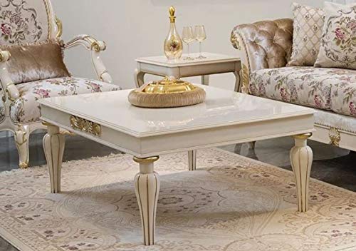 Casa Padrino Luxus Barock Couchtisch Weiß/Gold 125 x 90 x H. 47 cm - Eleganter Massivholz Wohnzimmertisch im Barockstil - Barock Wohnzimmer Möbel