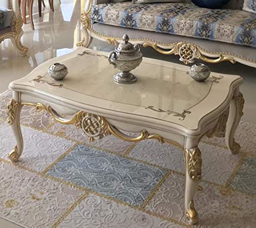 Casa Padrino Luxus Barock Weiss/Gold 118 x 87 x H. 50 cm   Massivholz Wohnzimmertisch   Möbel im Barockstil